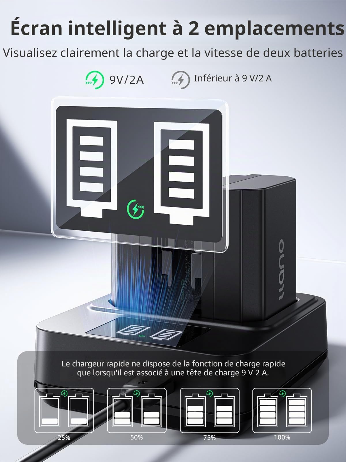 llano Pack de 2 Batteries NP-W235 et Ensemble de Chargeur Rapide 20W pour Fujifilm X-T5, X-T4, X-H2, X-H2S, X-S20, GFX100S, GFX50S II – Kit de Batterie Rechargeable USB-C à Capacité Réelle