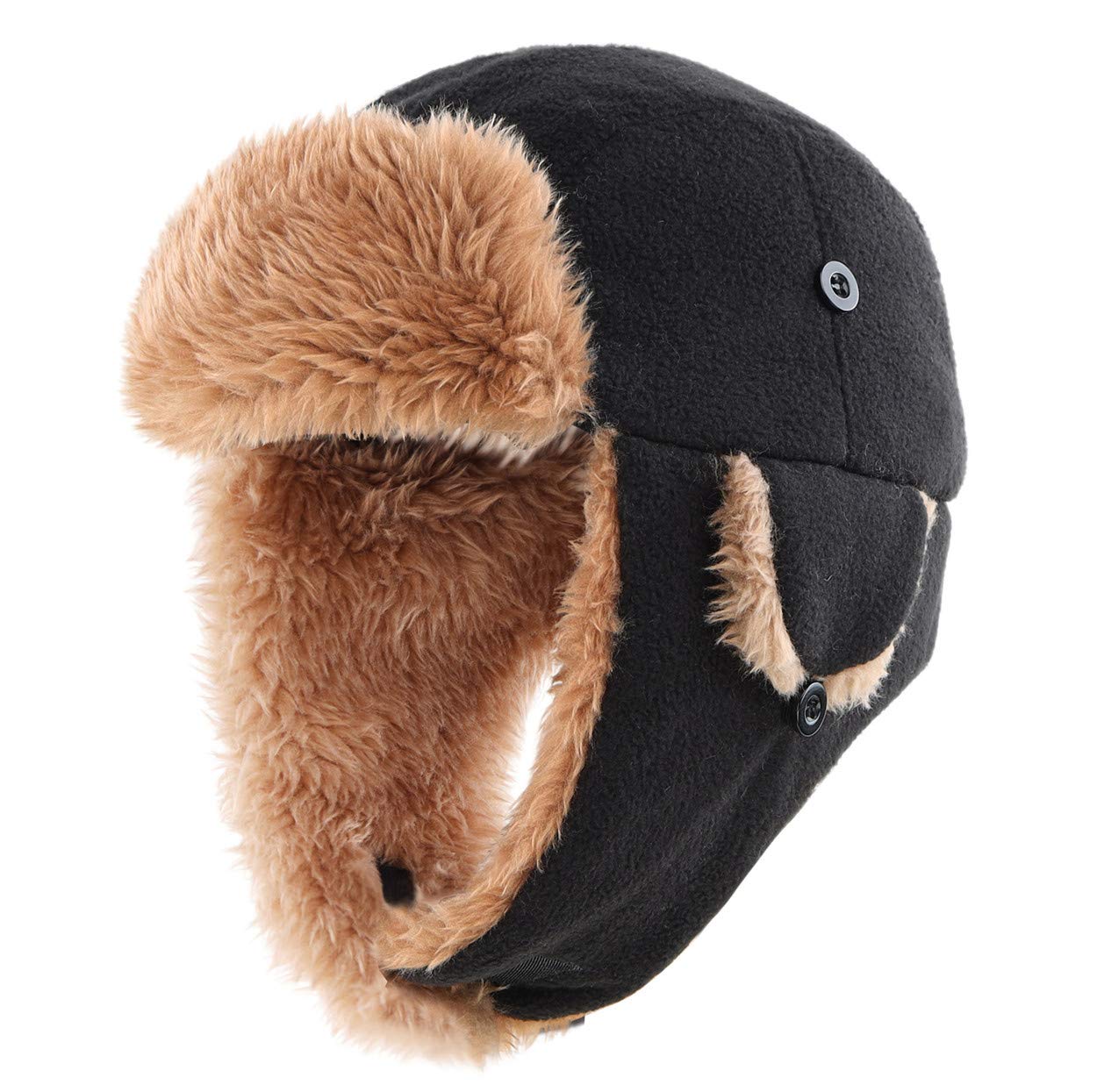 Magracy Toddler Boys Outdoor Winter Fleece Trapper Hat Kids Warm Earflap Hats Windproof Pilot Aviator Cap Black M