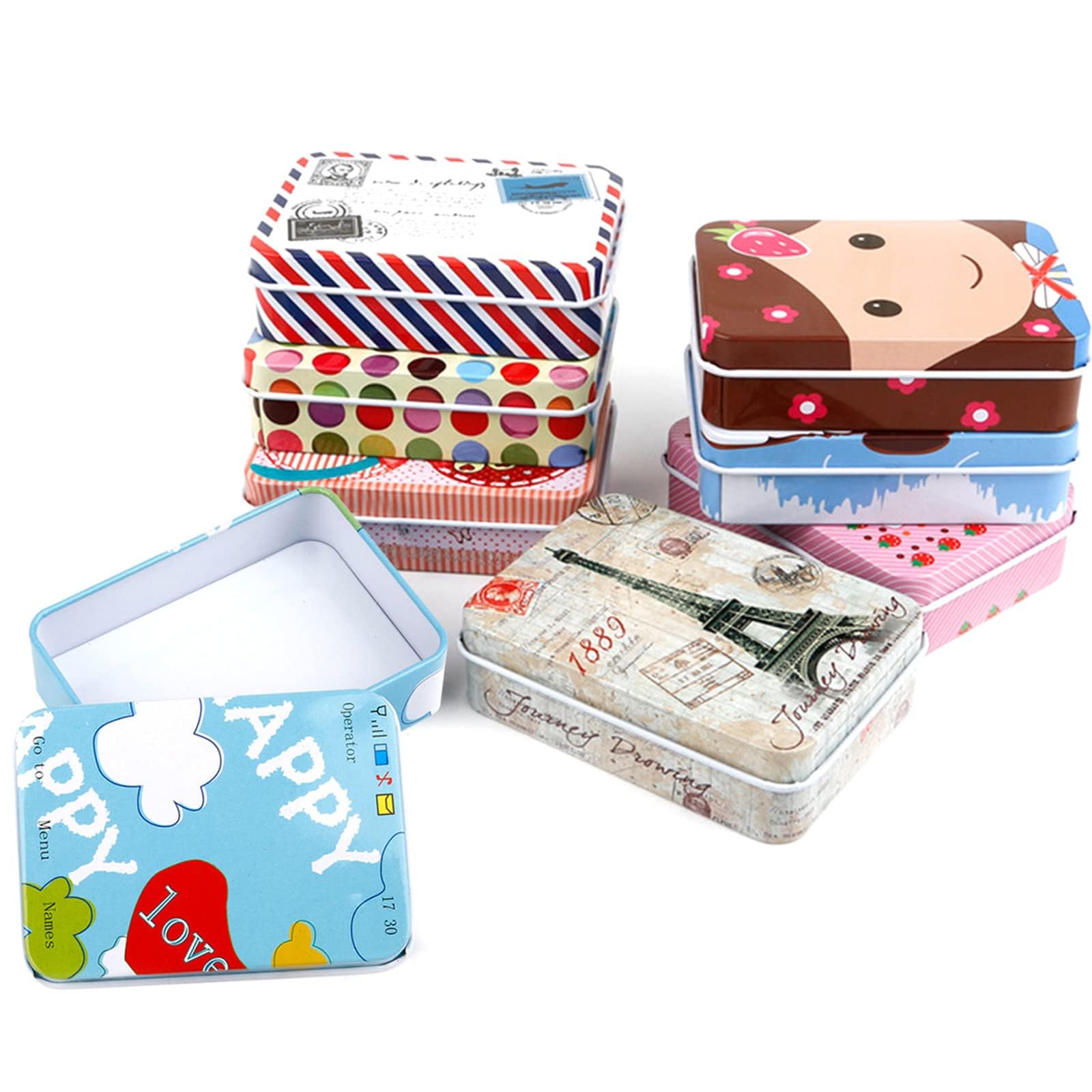 MAKINGTEC 8 Piece Iron Storage Box, Small Metal Portable Container With Lid, Vintage Rectangular Hinged Tins, Mini Kit for Organization