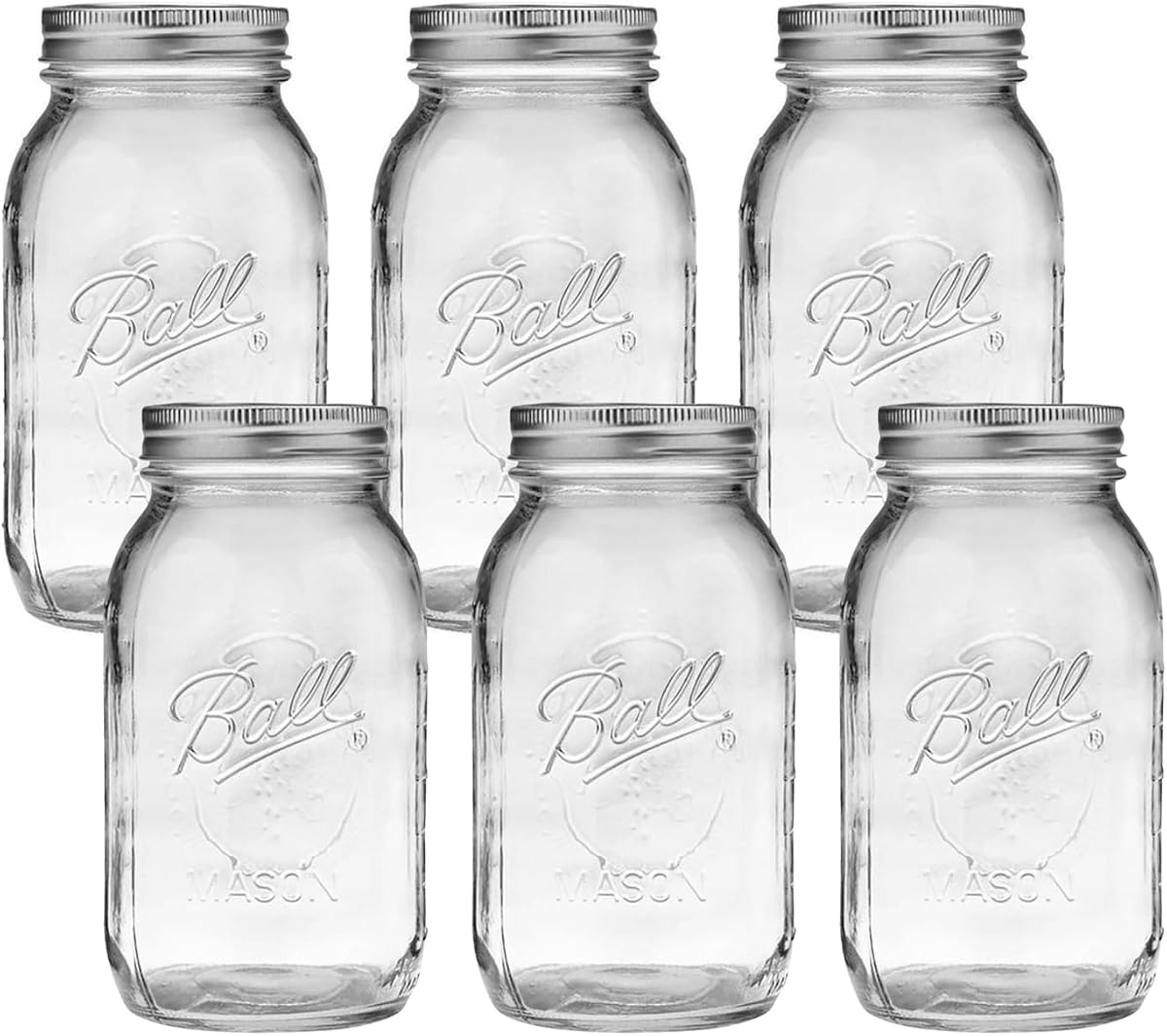 Regular Mouth Glass Mason Jars with Lids and Bands, Used for Canning (Quart, 32 Ounce (Pack of 6))