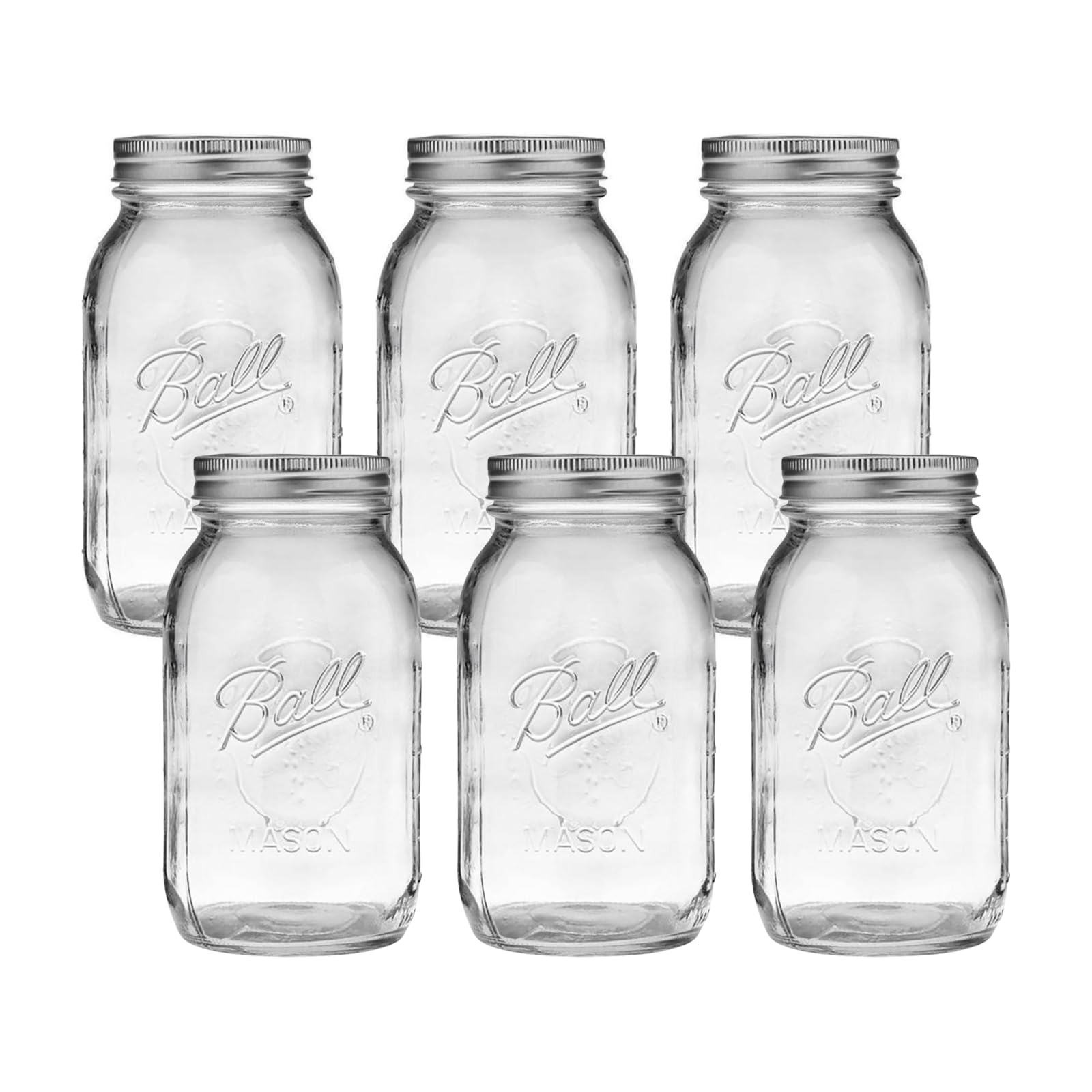 Ball Regular Mouth Glass Mason Jars with Lids and Bands, Used for Canning (Quart, 32 Ounce (Pack of 6))