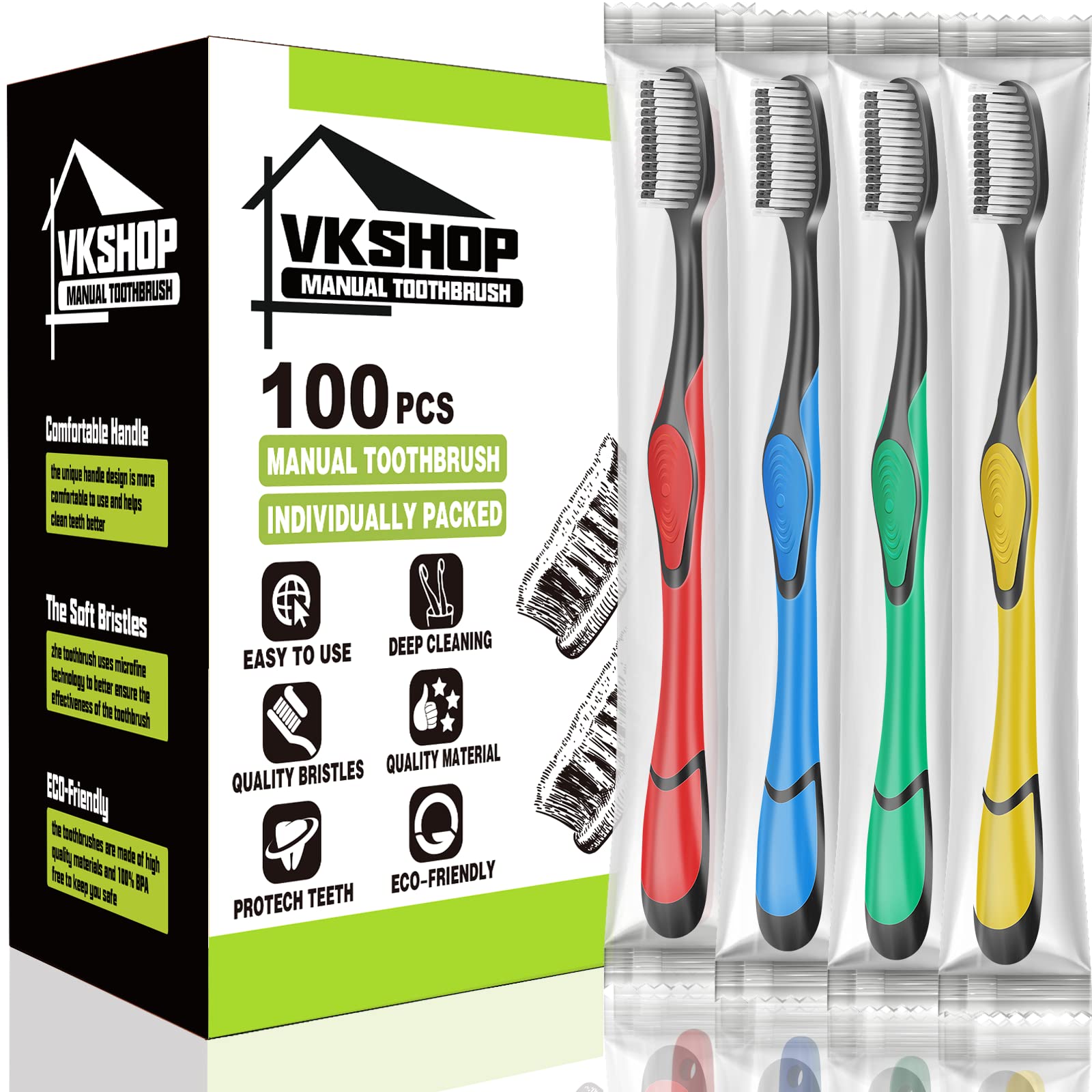 100 Bulk Charcoal Toothbrushes Individually Wrapped Travel Toothbrush Set for Adults Kids Disposable Manual Toothbrushes Set 4 Colors