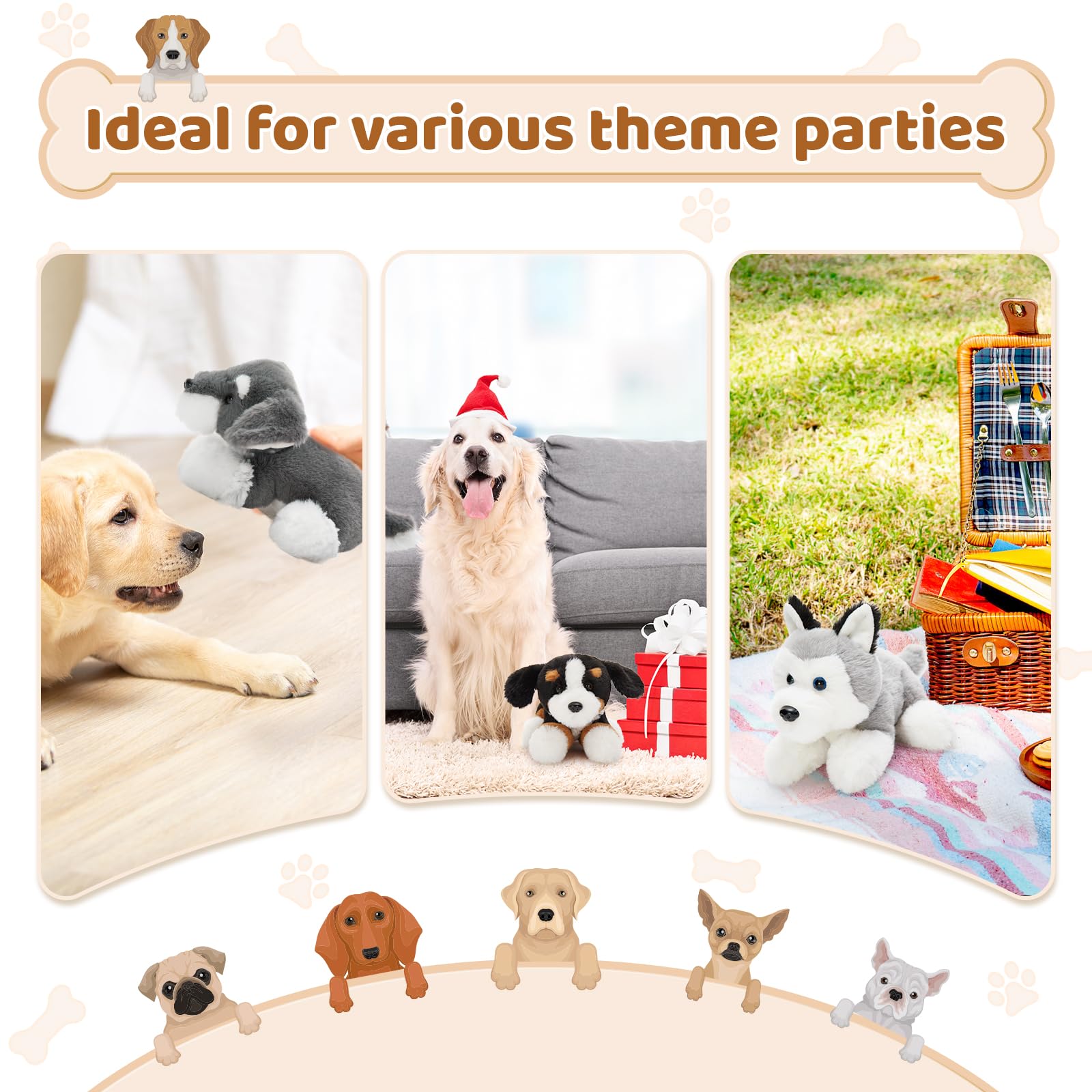 MorisMos 6pcs Perro Peluche Gigante, 27cm Kawaii Perro Juguete de Peluche Suave Animales Regalo para Niños Novia Navidad Cumpleaños Deco