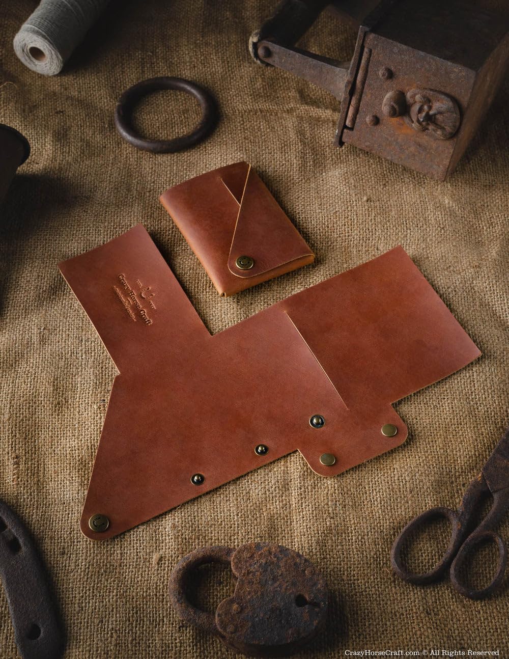 Crazy Horse Craft Geldbörse und Schlüsseletui Leder, Slim Kartenhalter Set
