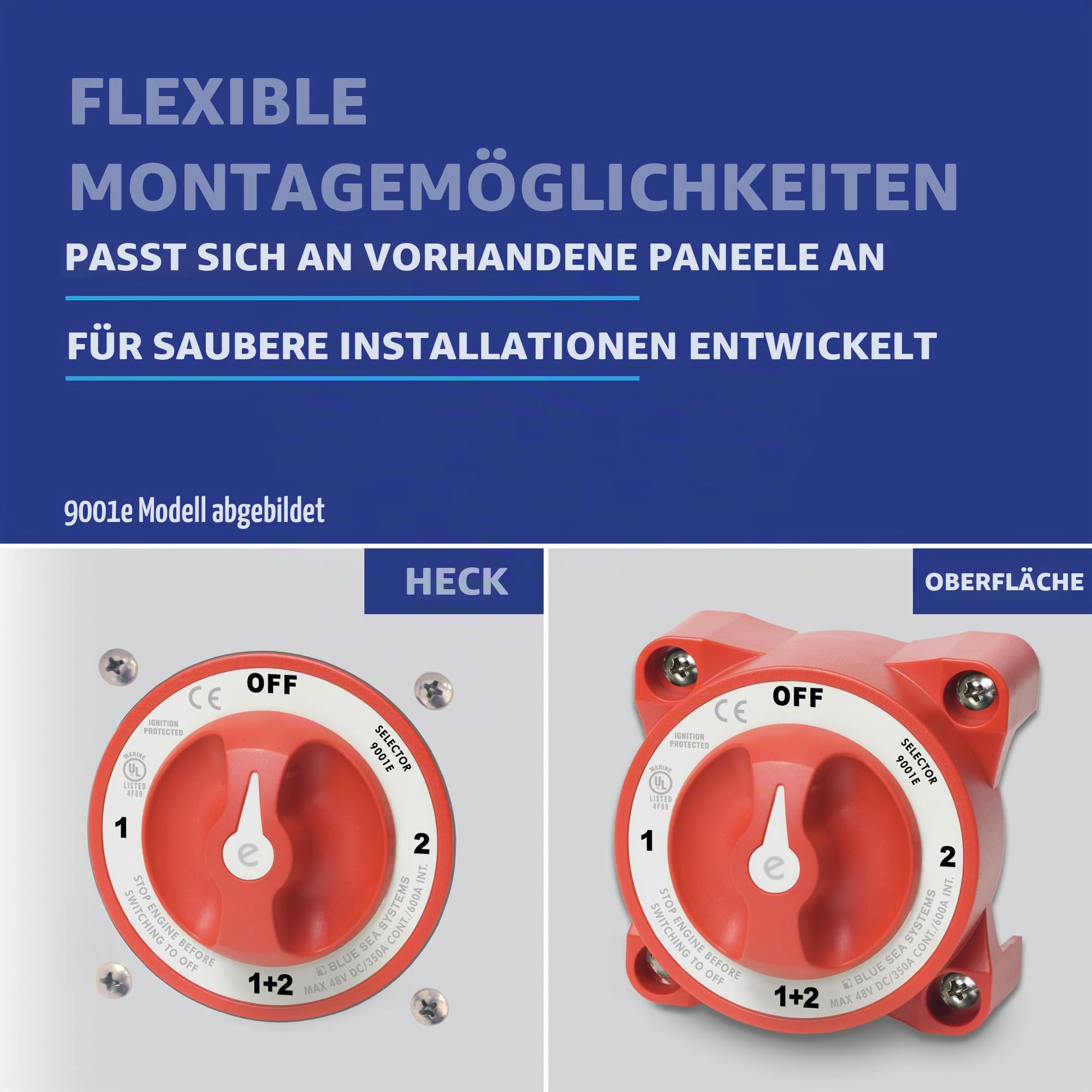 BLUE SEA 11001 BATTERY SWITCH E SERIES 3 POS W/AFD