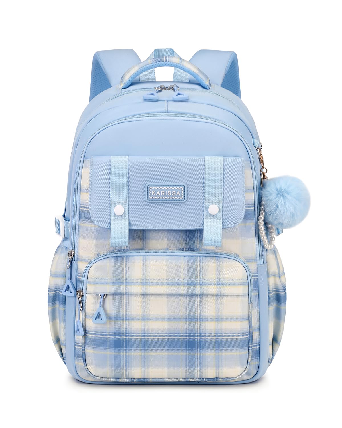 Tanou Sac à Dos pour Adolescents Filles, 24L Cartable Collège Respirant pour les Filles 9 a 16 ans, Sac Ecole Primaire Cartables Scolaires Décontracté avec Motif à Carreaux