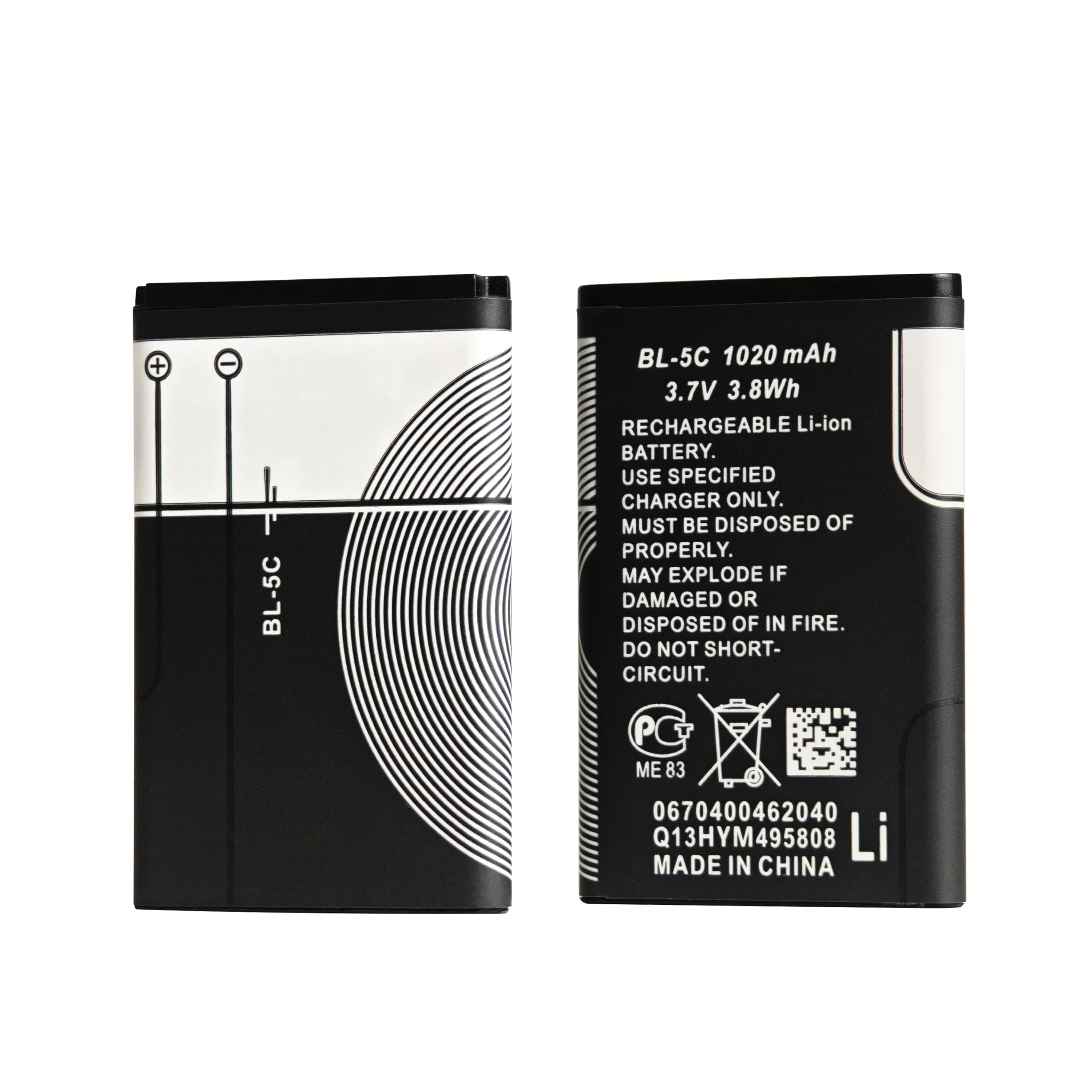 BL-5C Rechargeable Battery 3.7V 1020mAh Suit for Home Household Radio with Current Protection 2 Pieces (Black)