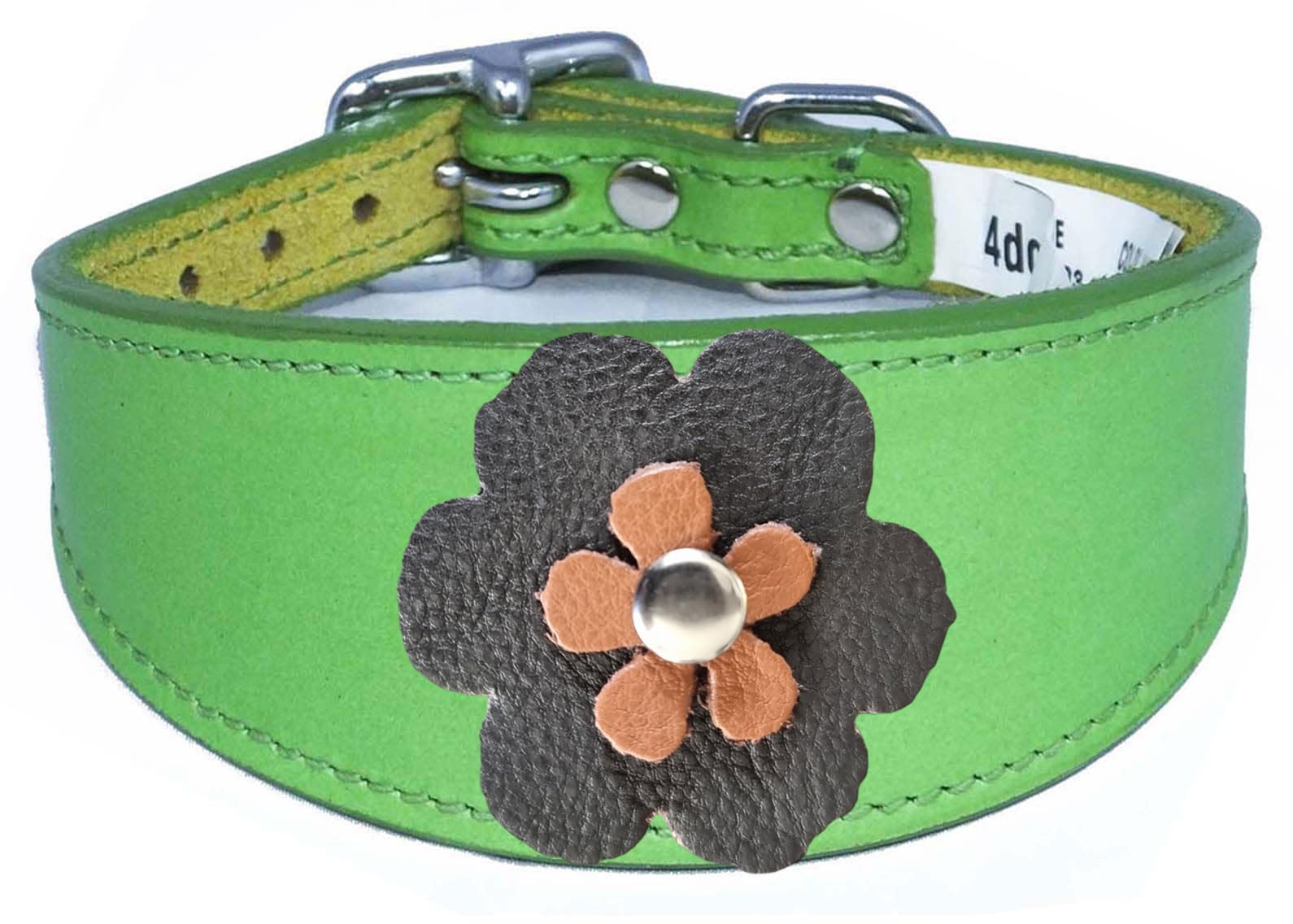 Sighthound Leather Collar with Padded Backing, Flower Design, for Whippet and Greyhound 1-3