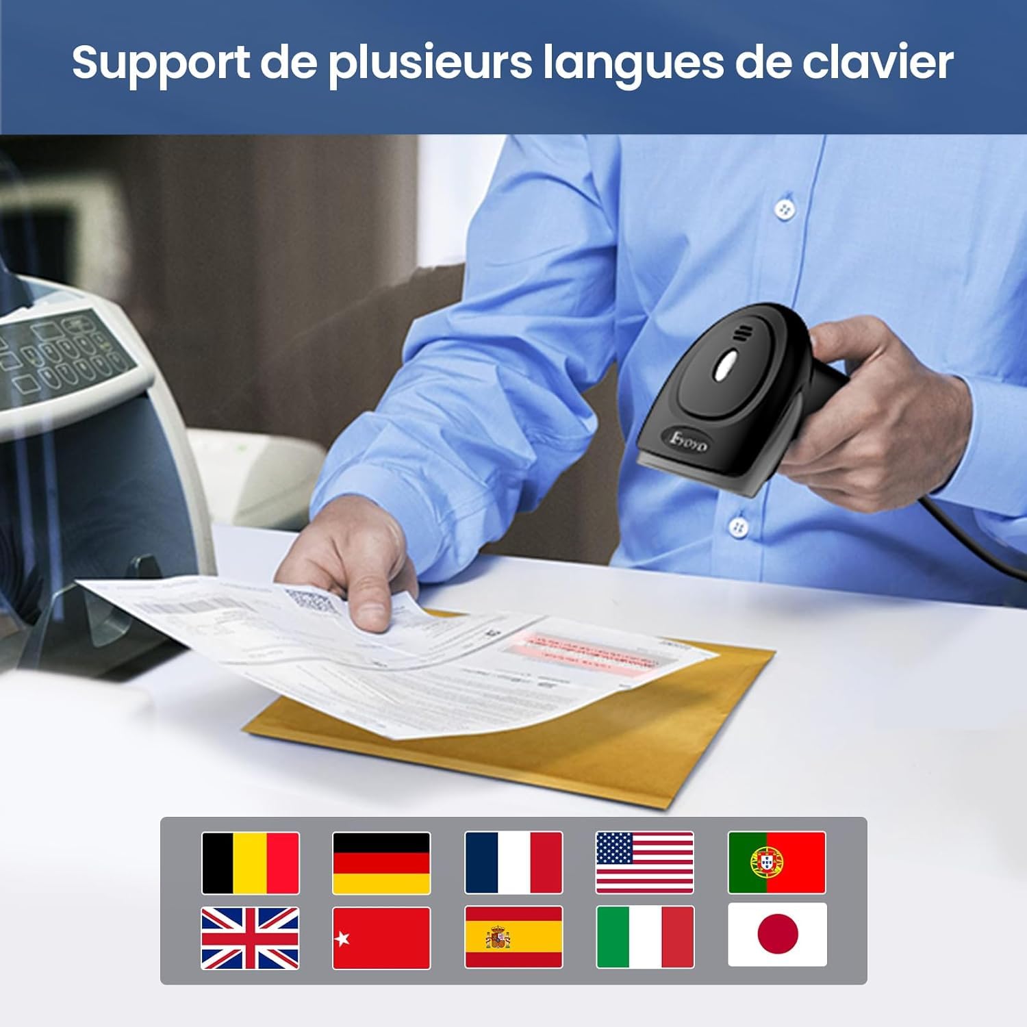 Eyoyo Lecteur Codes Barres 1D 2D USB Douchette Scanner Code Barre QR PDF417 Data Matrix pour PC Mac