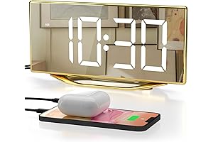 8.7" Gold Mirror Alarm Clock for Bedroom or Living Room