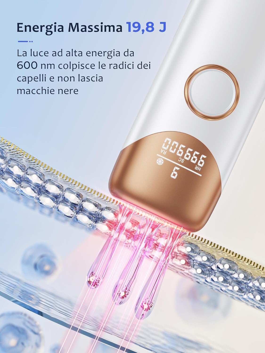 Epilatore Luce Pulsata con Funzione di Raffreddamento, 999900 Epilatore Laser 9 Livelli di Energia, Epilatore Per Donne e Uomini, Ascelle,Viso, Tutto il Corpo, Bianco