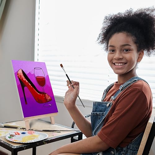 Miniatura 3 de VOCHIC Kit de pintura y sorbo Kit de pintura en lienzo predibujado para adultos, kit de suministros de fiesta con imagen para pintar, 1 caballete, 8