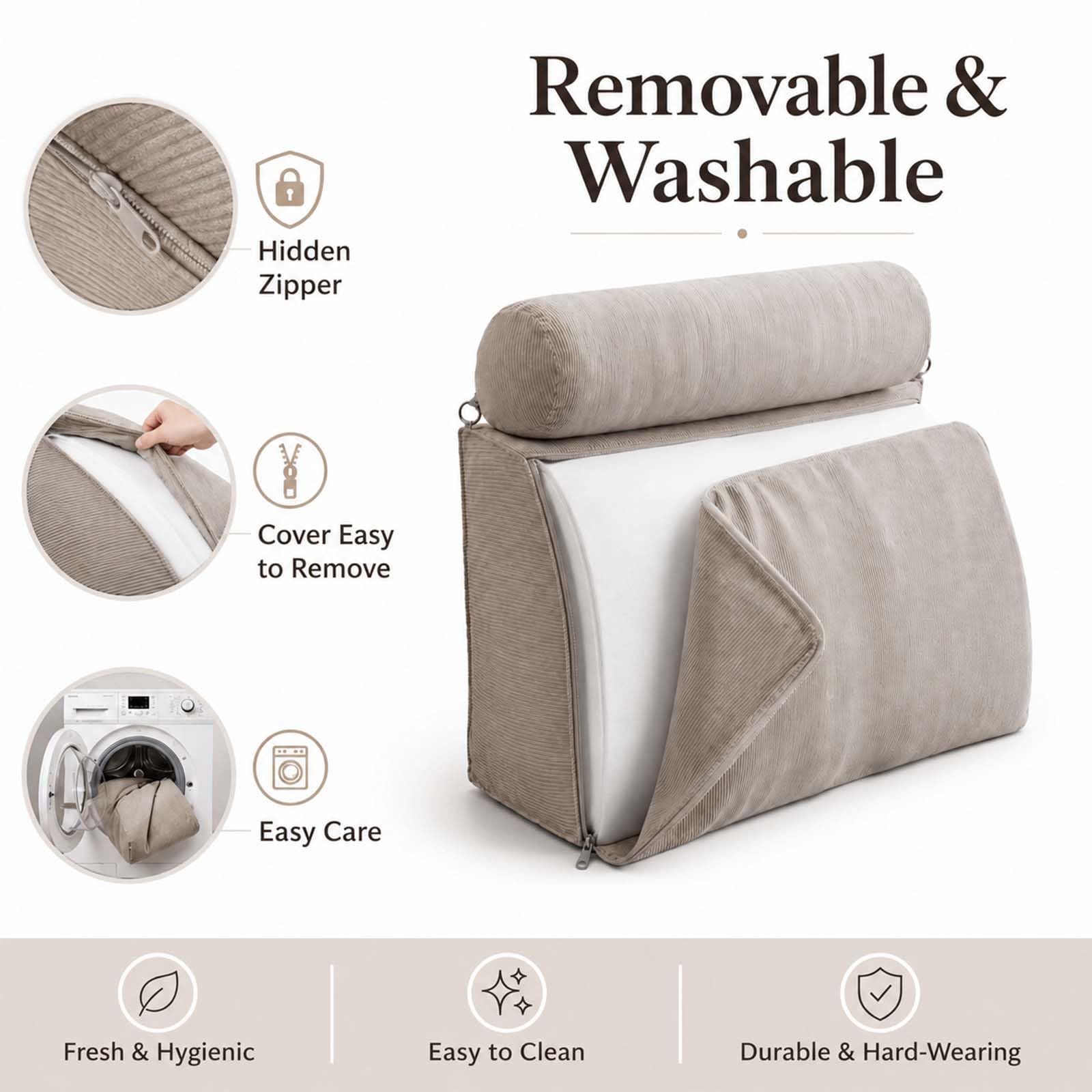 Generico Cuscino da Lettura Letto in Velluto a Coste, Supporto Lombare Ergonomico con Poggiatesta Regolabile e Rimovibile, Ideale per Schiena e Collo, Cuscino Schienale Testiera,Light Gray