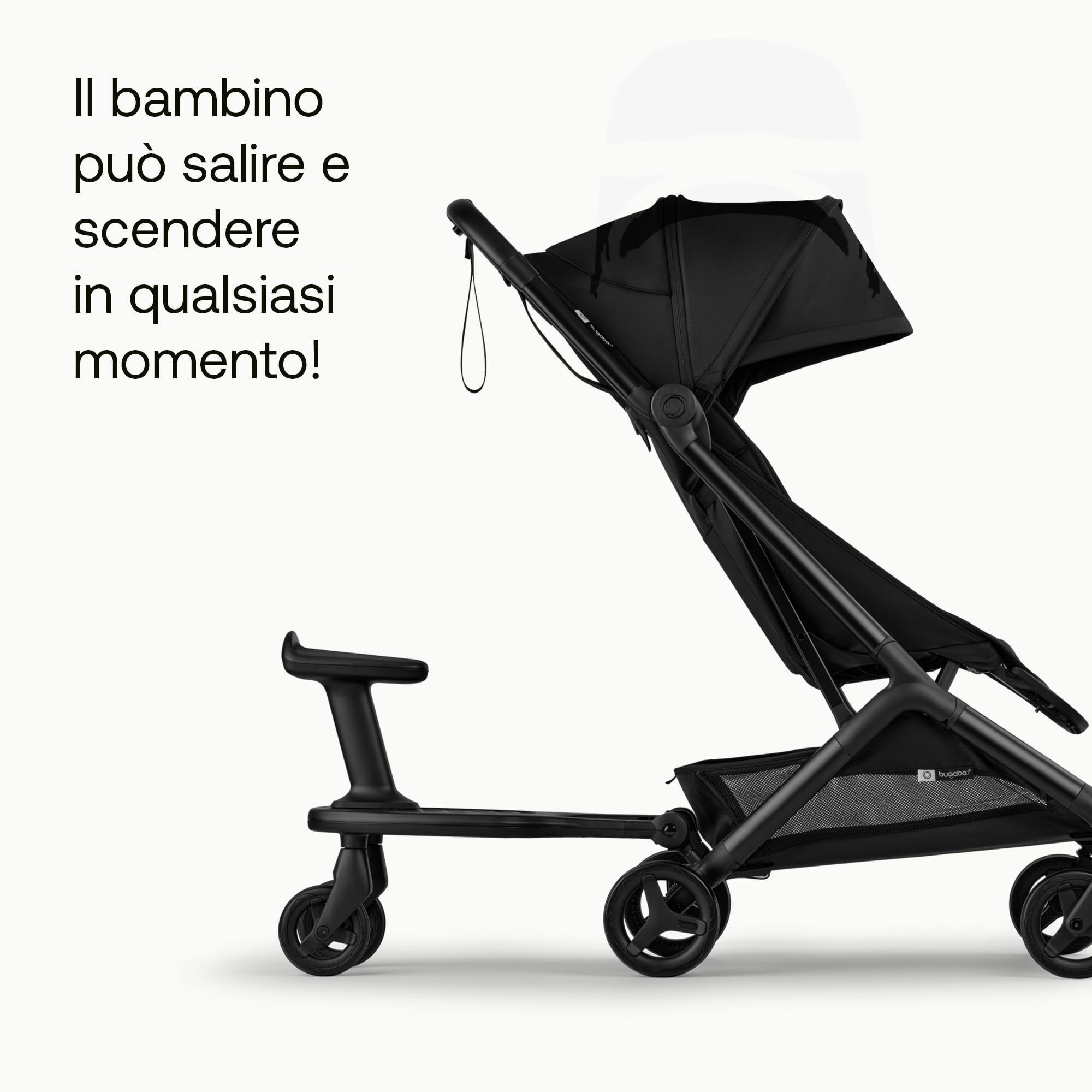 Bugaboo Pedana con Ruote Comfort+ con Sedile Rimovibile – Pedana da passeggio per bambini piccoli con opzione da seduto o in piedi, compatibile con tutti i passeggini Bugaboo