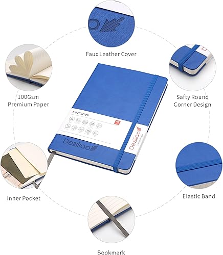 Miniatura 3 de Deziliao - Cuaderno de tapa dura de 160páginas, cuadernos a rayas para el trabajo, papel grueso prémium de 100GSM, con bolsillo, tamaño mediano de