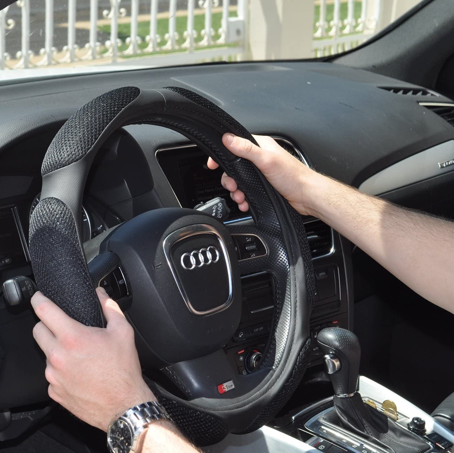 Kixre Car Steering Wheel Cover, Black and Faux Leather, Breathable, Non-Slip, odorless, Warm in Winter and Cool in Summer. ( Black )