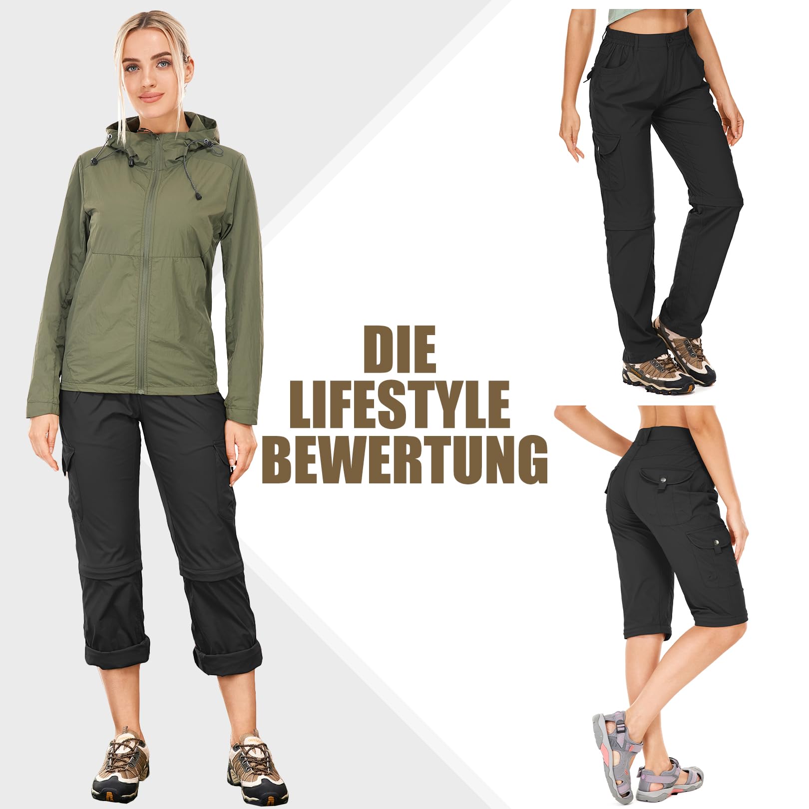 Pantalon de randonnée zippé pour femme - Respirant - Extensible rapidement - Pantalon fonctionnel amovible - Pantalon d'extérieur - Pantalon de randonnée d'été