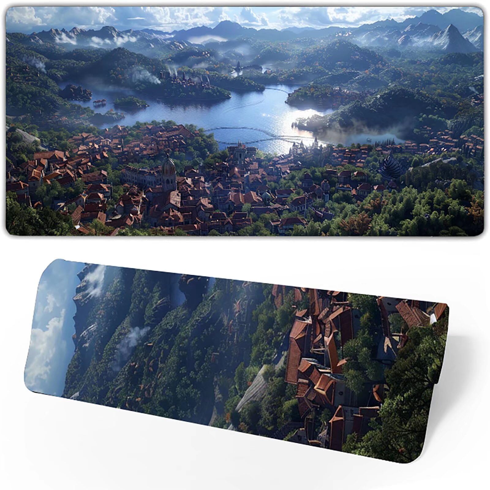 Gamingowa podkładka pod mysz, zielona, XXL, 1400 x 600 x 3 mm, XXL, podkładka pod mysz, krajobraz, akcesoria gamingowe z antypoślizgową podkładką, wodoszczelna i trwała, do ozdabiania myszy i