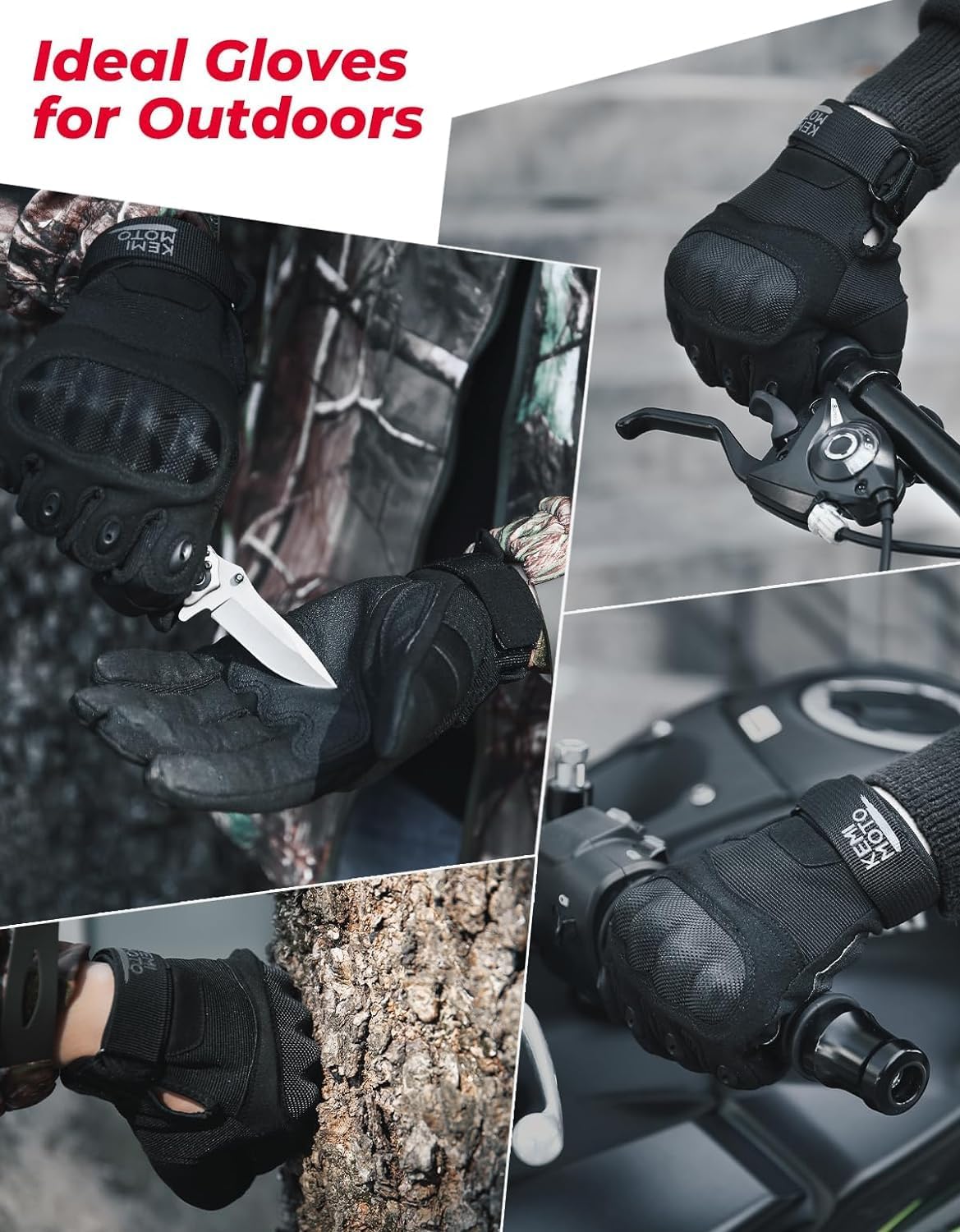KEMIMOTO Guanti Moto, Guanti Tattici con Nocche Dure Guanti Tattici Uomo Donna Guanti Touchscreen Sport per Moto Equitazione Tiro Arrampicata Combattimento
