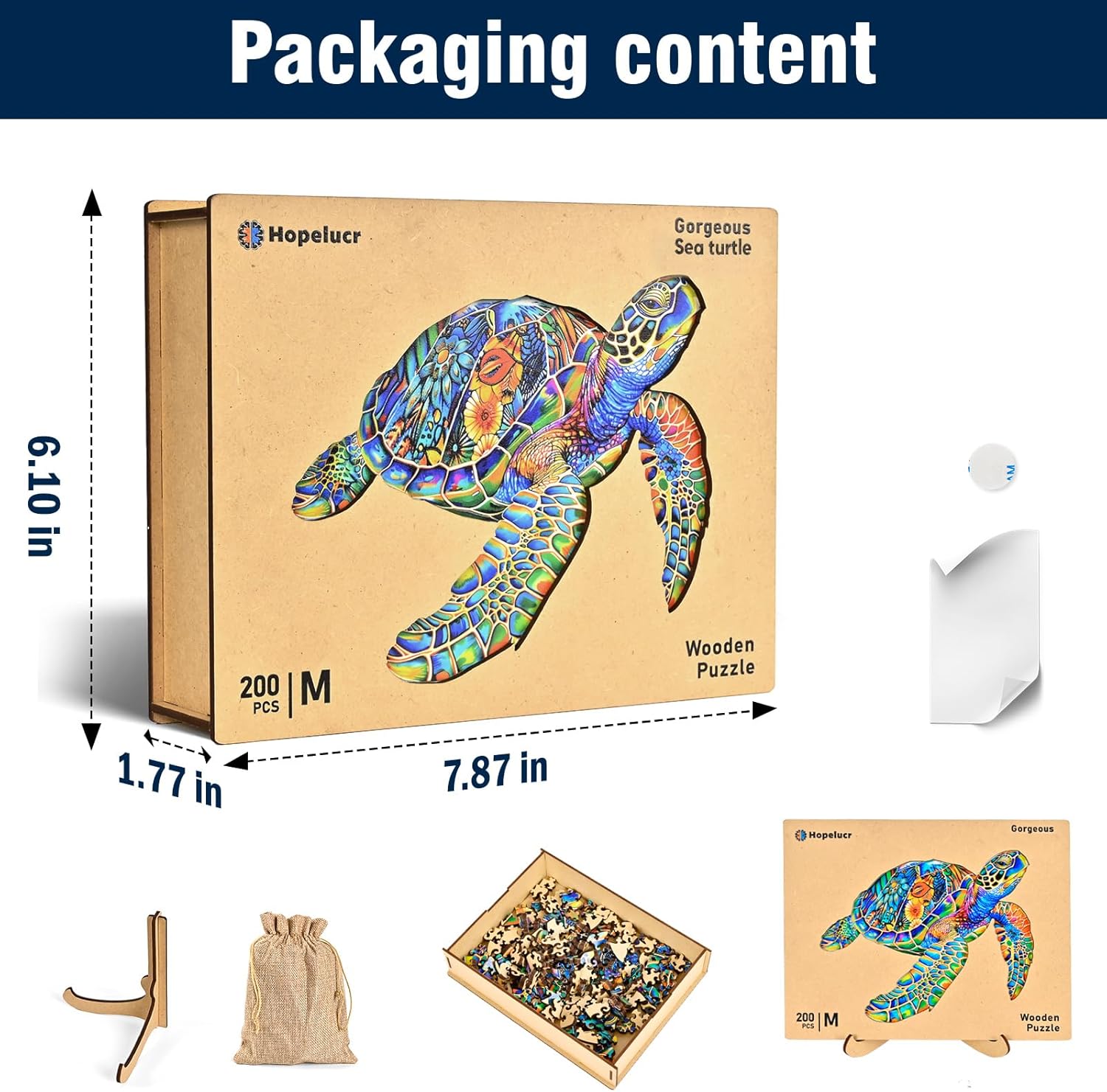 Unique Wooden Jigsaw Puzzles, 200 Pieces Sea Turtle Wood Puzzles for Kids Teens Adults, 11.5" x 11.3" Shaped Pieces, Fun Challenging Family Games for Kids and Teens, Gift Box Included