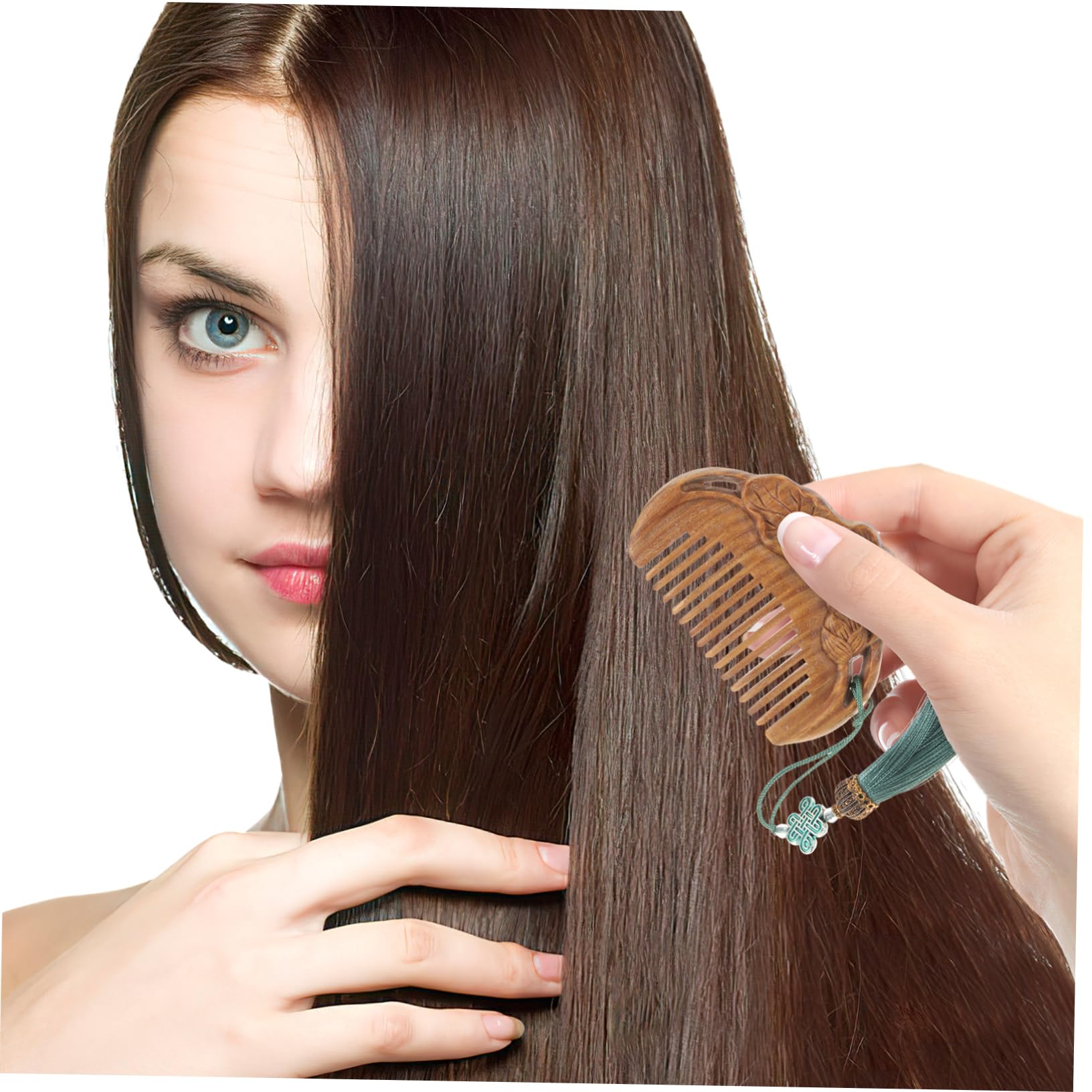 Peine Elegante de Madera de sándalo Tallada para peinar el Cabello Rizado (Multicolor, 7 x 6 x 0,60 cm)
