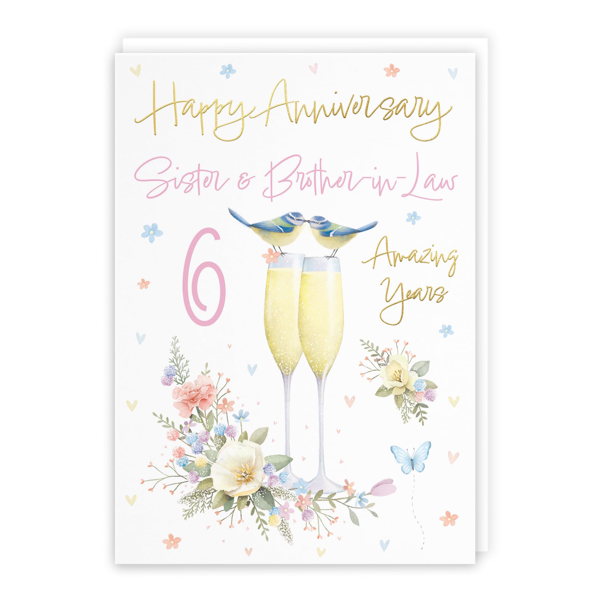 Hunts England - Sister And Brother-in-Law 6th Anniversary Card - A5 Size - Champagne Flutes - Gold Foil - 6th Anniversary Card For Sister And Brother-in-Law - Milo's Gallery โ image 1