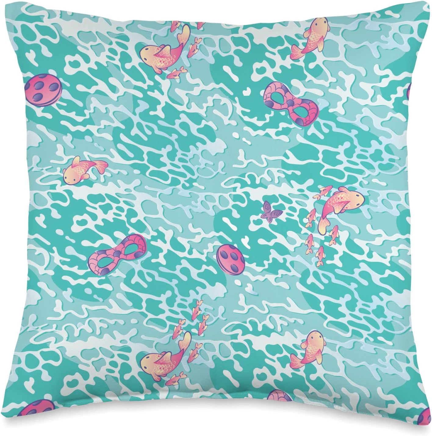Miraculous Ladybug Aqua Summer Fish Green Throw Pillow, 16x16, Multicolor