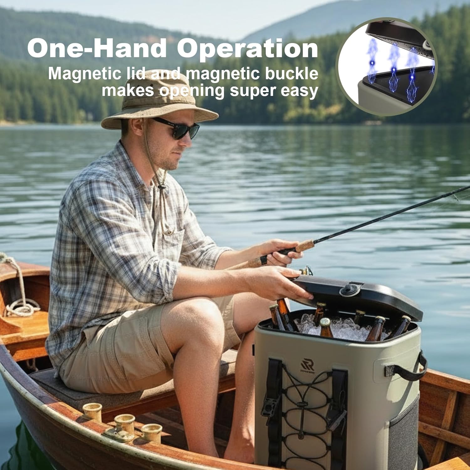 Zipperless Magnetic Cooler Backpack 30 Can, 48H Insulated Leakproof Soft Cooler with One-Hand Lid, Premium Waterproof TPU Cooler for Camping Fishing Gift for Men & Outdoor Lovers - Image 4