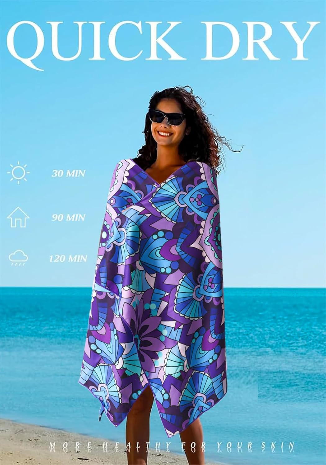 6 Pack Microfiber Lightweight Thin Beach Towel Sand Free Quick Dry Super Absorbent Large Towels for Swimming Pool Yoga Gym Travel Vacation Beach Accessories Essentials for Adults - Image 6