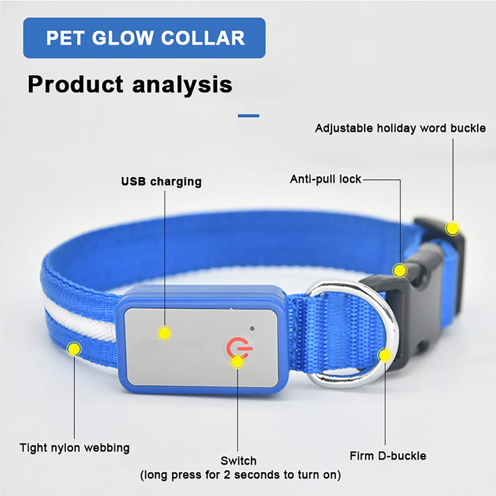 Collier de chien lumineux USB de charge lumineux Anti-Perdu collier de chien Teddy Shepherd Golden Retriever moyen et grand chien imperméable extra longue veille confortable et durable,Bleu,M
