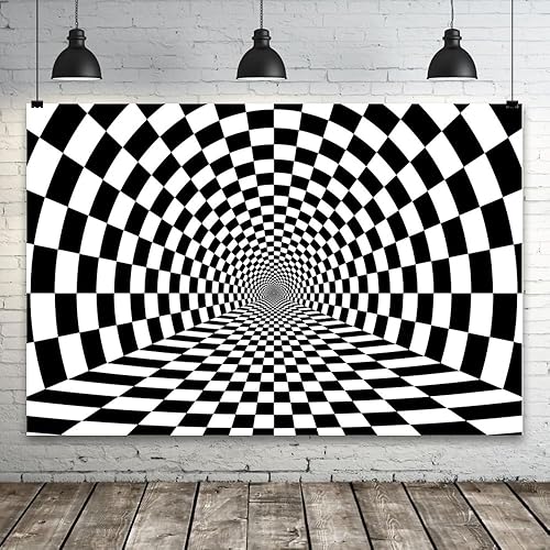 Miniatura 3 de YongFoto Fondo abstracto de rayas blancas negras de 10 x 6.5 pies, espiral psicodélico 3D, ondulado, espacio para fotografía, fondo hippie, bohemio,