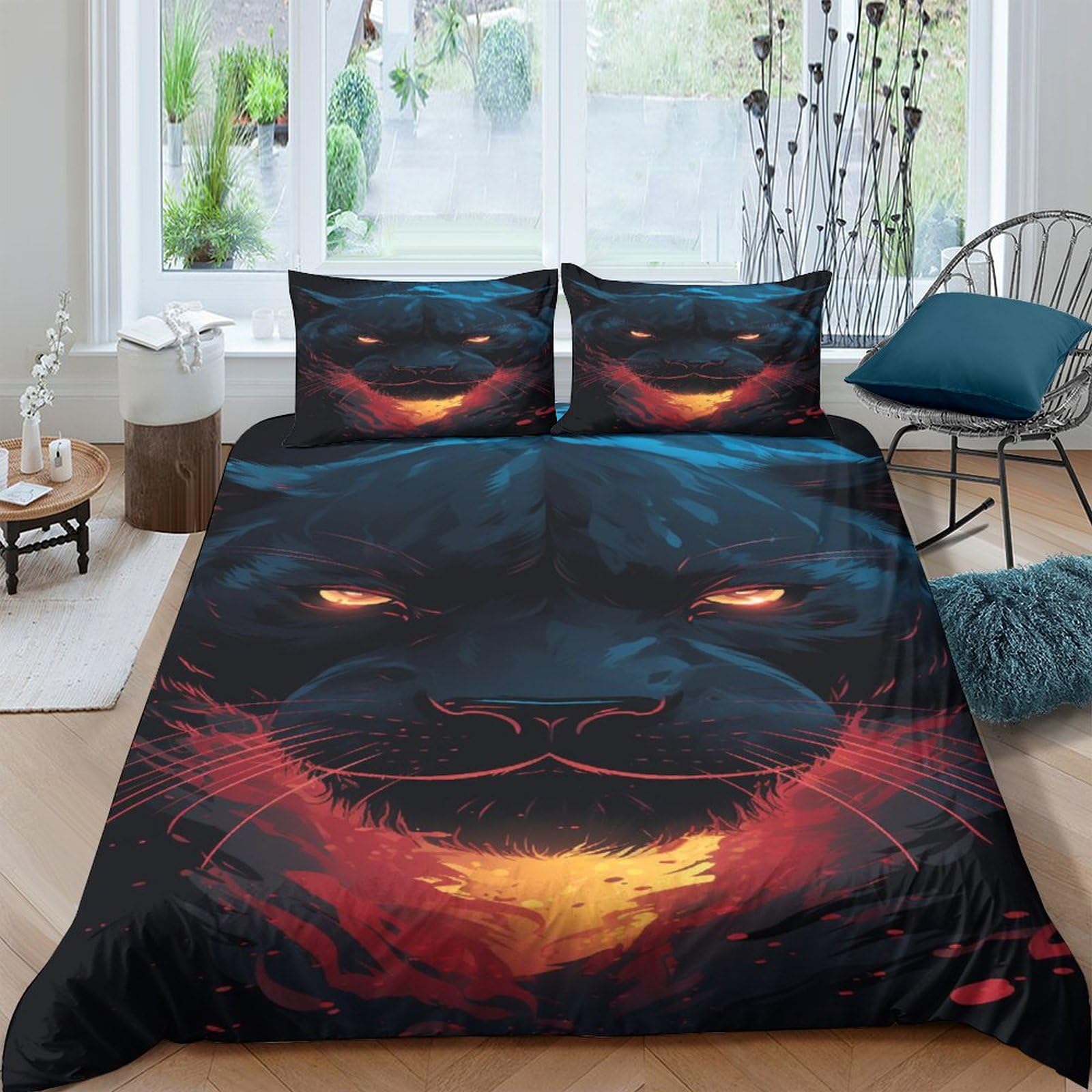 Housse de couette Panthère Noire 3D microfibre de qualité supérieure parure de lit 3 pièces