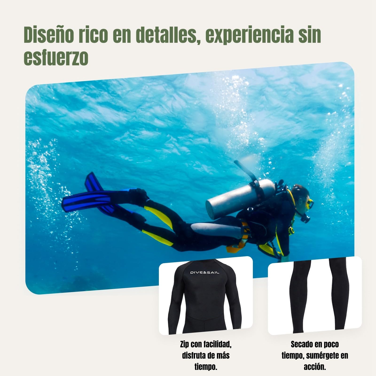 LOVIVER Traje de Neopreno Súper Elástico para Hombres Y Mujeres, Traje de Buceo de Una Pieza de Cuerpo Completo con Cremallera en La Espalda, para Esnórquel,