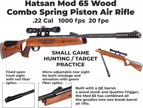 Miniatura 3 de Hatsan Mod 65 - Rifle de aire de pistón de resorte con alcance gratuito de 3-9x32 y soportes con paquete de 4U incluido