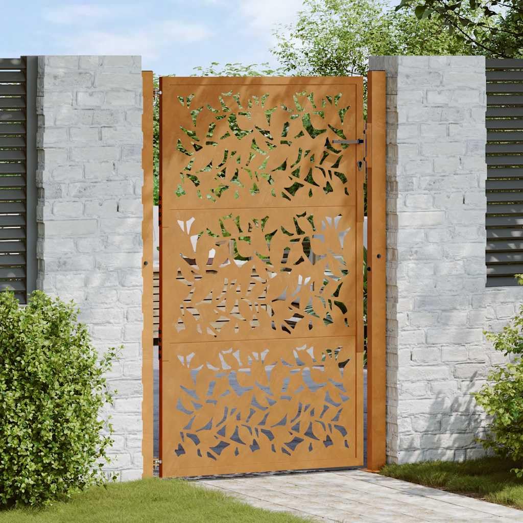 vidaXL Gartentor 100x125 cm Wetterfester Stahl Blatt-Design, Zauntor, Outdoor Tor, Eisentor, Sicherheitstor, Einfahrtstor, Metall Zauntor