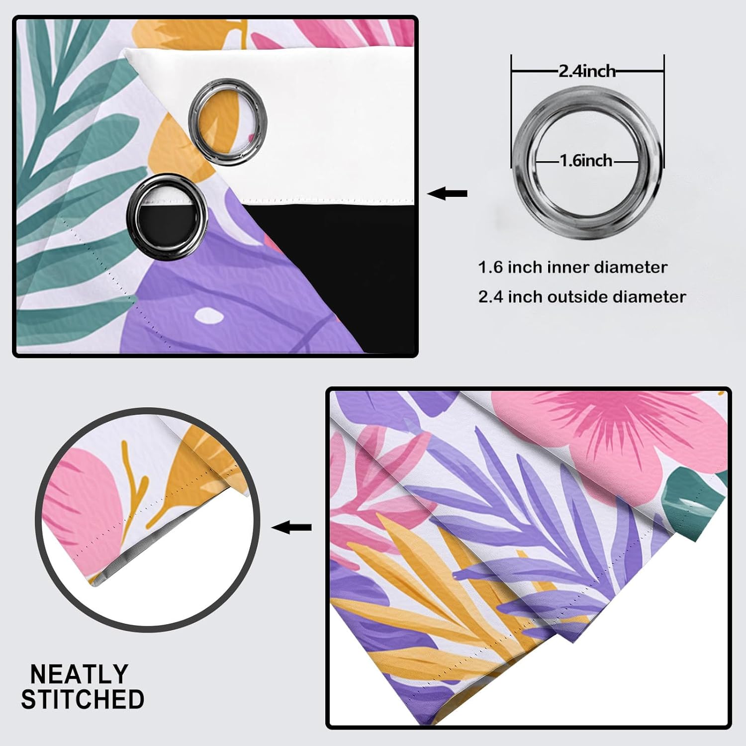 Light Purple Cute Flowers and Leaves Blackout Curtains 2 Panels Set Tropical Plants Grommet Curtain Thermal Insulated Window Drapes Treatments for Farmhouse Living Room Bedroom 52 X 63 Inch