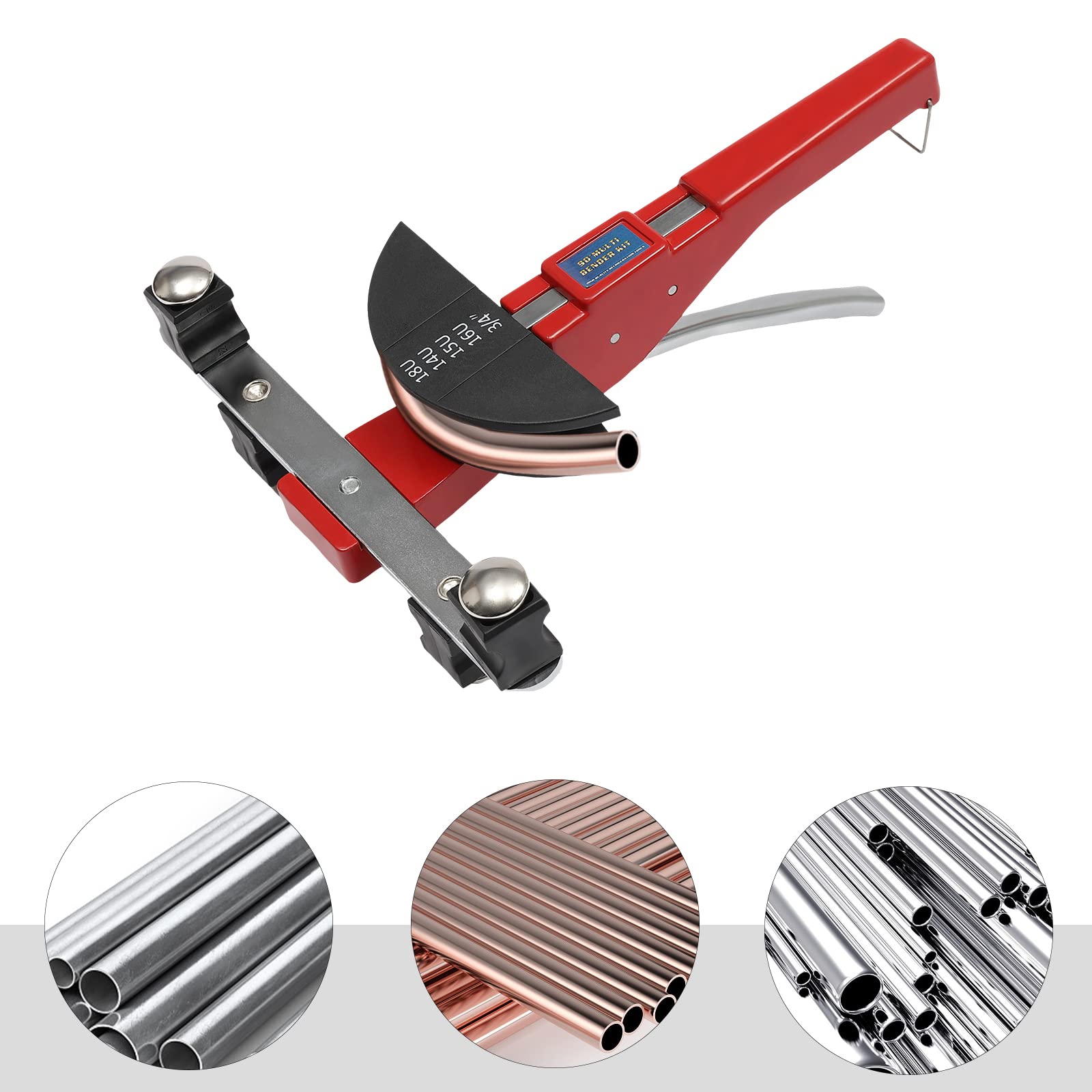 CT-999 Ø 6-22 mm ręczna giętarka do rur z przecinakiem do rur, giętarka miedziana 90° z 7 głowicami do gięcia rur miedzianych, rur aluminiowych, cienkościennych rur ze stali nierdzewnej, czerwona