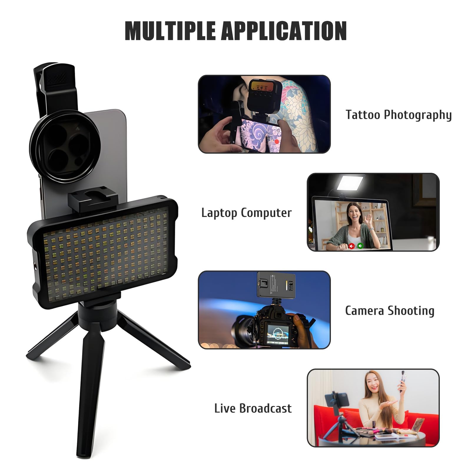 Kit Lumière LED pour Tatouage avec Filtre CPL 52mm Anti Reflets, Idéal pour Créer du Contenu TikTok Youtube Compatible avec Smartphone Tablet et Appareil Photo