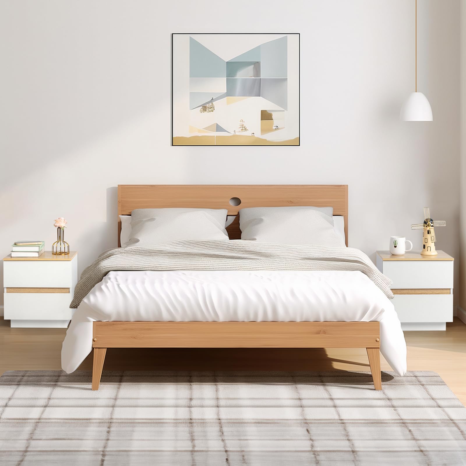 Bonnlo Nachttisch Weiß 2er Set, Beistelltisch mit 2 Schubladen, Nachtkommode Holz, Nachtschrank Boxspringbett aus MDF mit Stauraum für Schlafzimmer, 38 x 32 x 40 cm