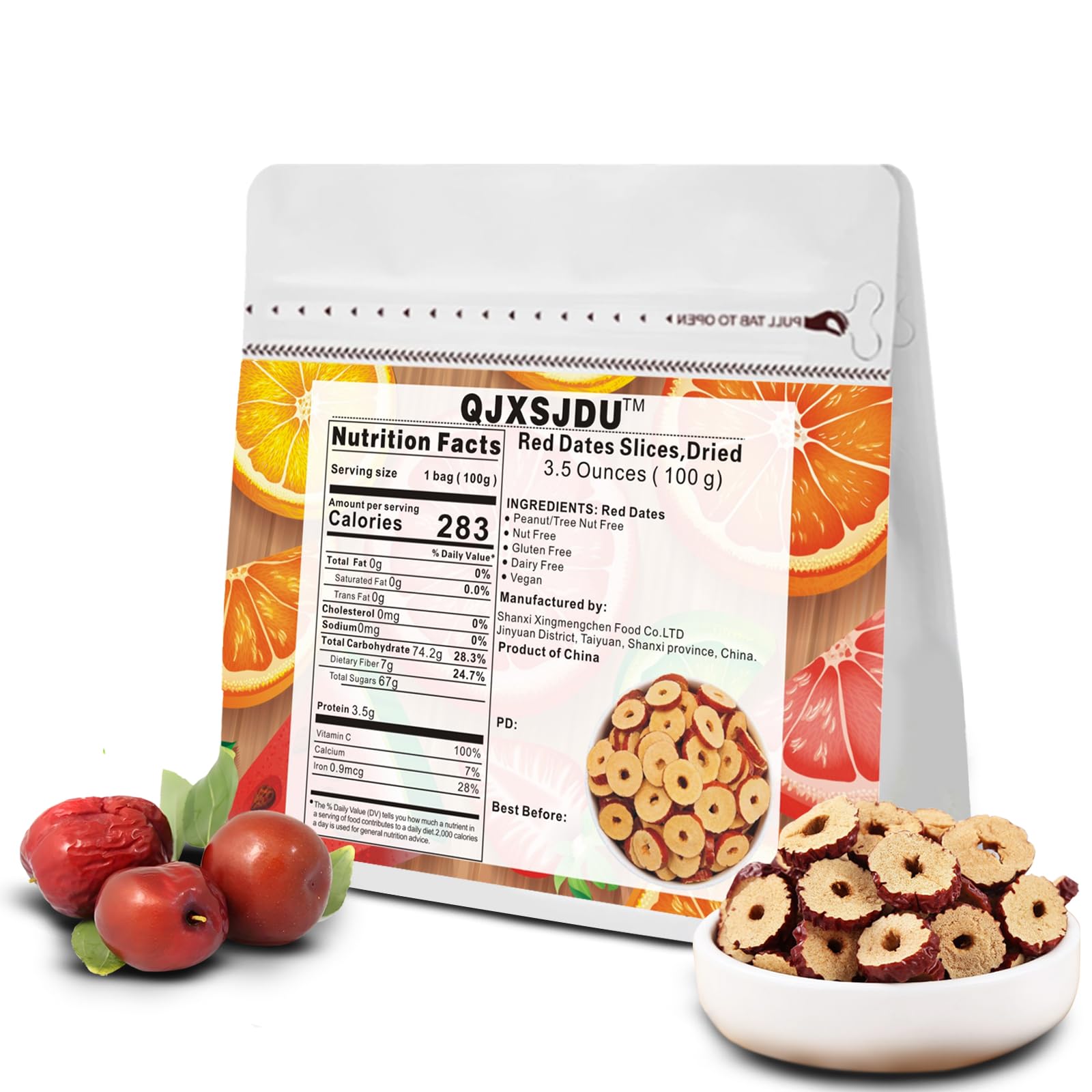 Jujube Fruit Dried Slice 3.53 oz/100 g Red Dates Asian Pure Jujube Crispy ＆ Sweet Without Adding Sugar or other Components, Ready to Eat Brewed with Tea Handpicked Home Snack