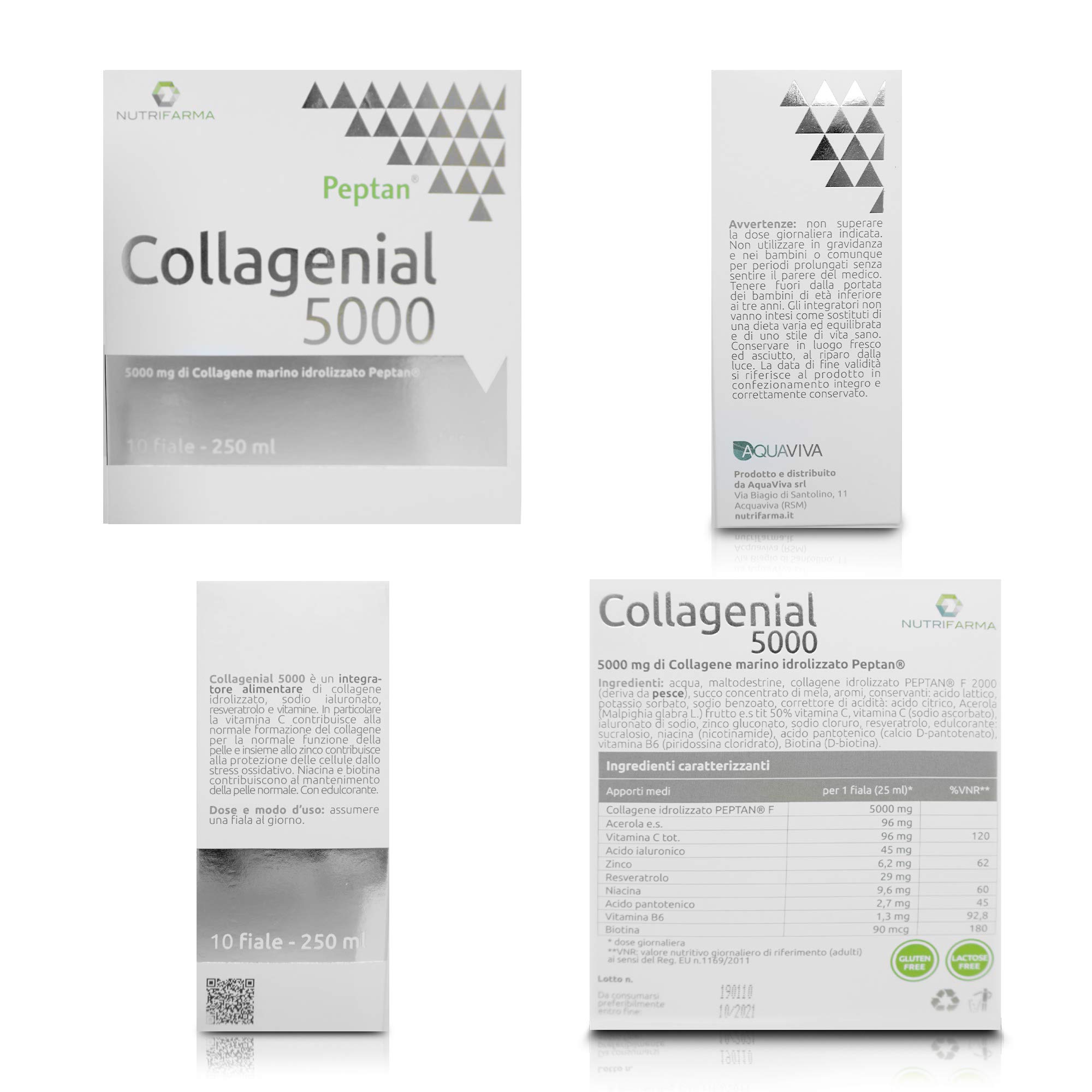 Collagene Marino con Acido Ialuronico da Bere - Collagene Idrolizzato PEPTAN® Massima Cura Viso Antirughe - Vitamina C + Zinco per Pelle, Articolazioni ed Ossa | 10 Fiale da 25 ml - Collagenial 5000
