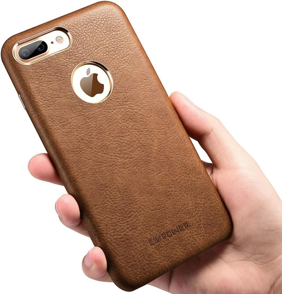 iPhone 8 Plus Case - Premium iPhone 8 Plus Leather Case - Best Mobile Cell Phone Cases Protective Back Cover - Slim Fit Vegan Artificial Synthetic PU Leather Case for Apple iPhone 8 Plus - Brown