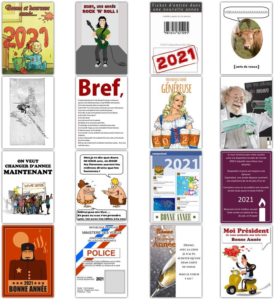 Carte De Voeux Humour Lot De 16 Cartes Differentes Format Carte Postale 3 Formats Dispos Drole De Carte De Voeux Humour Amazon Fr Fournitures De Bureau