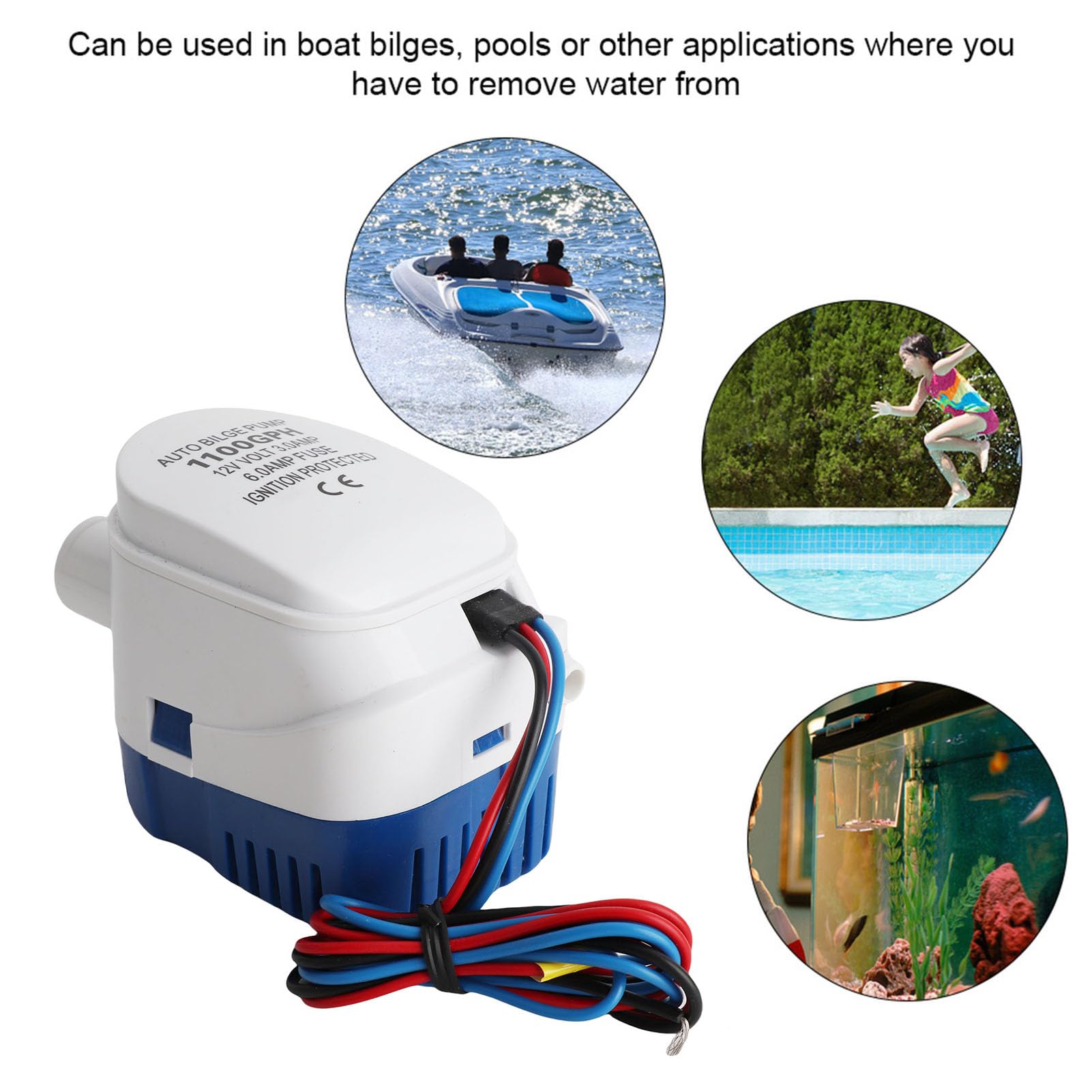 Pompa sentina sommergibile 12V per imbarcazioni 1100GPH con galleggiante automatico integrato pompa sentina acqua ad alta portata per nautica protezione da sovracorrente e motore duraturo