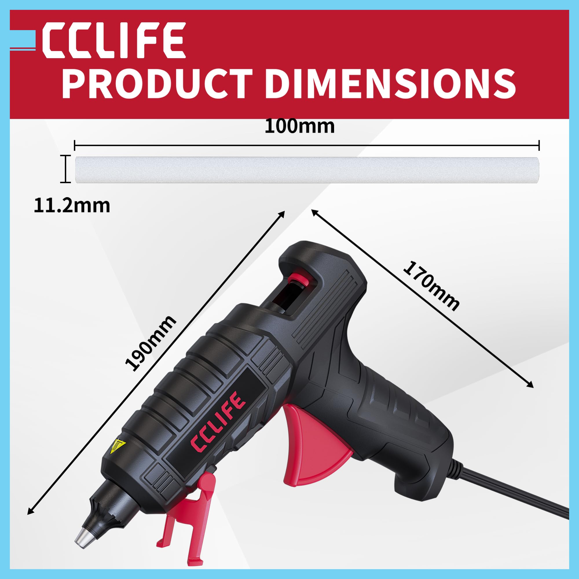 CCLIFE Pistola de pegamento caliente, 100 W, 30 barras de pegamento caliente | Válvula de goteo plegable, calentamiento de 3-5 minutos, 10-16 g/min, madera/plástico, cartón, bricolaje