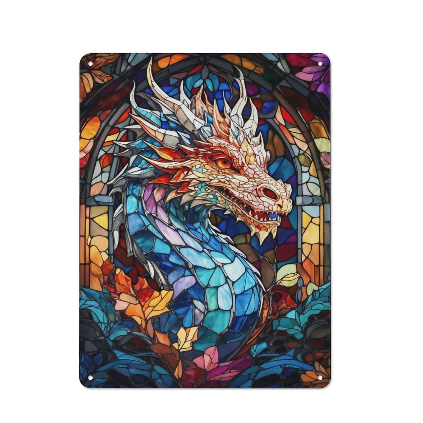 Junmoney Style-11 Loft Style Metal Wall Sign 40X30cm Featuring Abstract Dragon, Studio Wall Art For Loft, Studio, Office Or Creative Room