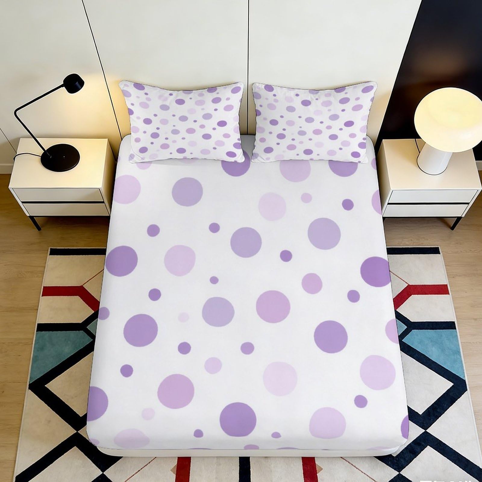 3D Printed Purple Polka Dot Fitted Sheet Microfiber Soft Breathable Lavender Bubble Bed Cover for Bedroom Dorm Bed Protection Decor 120x200x25cm