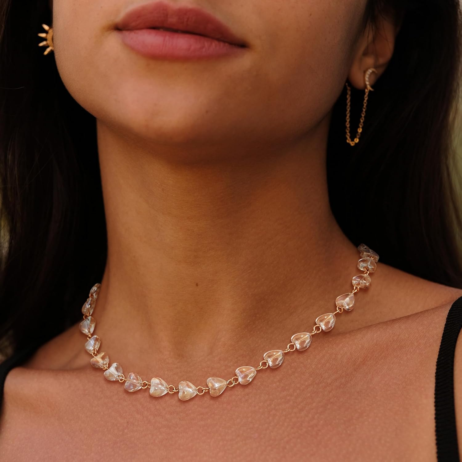 VACRONA Gold Dainty Beaded Choker Necklace 18K Gold Plated Evil Eye Choker Necklace Delicate Long Gold Chain Necklaces Jewelry Gift for Women - Image 2