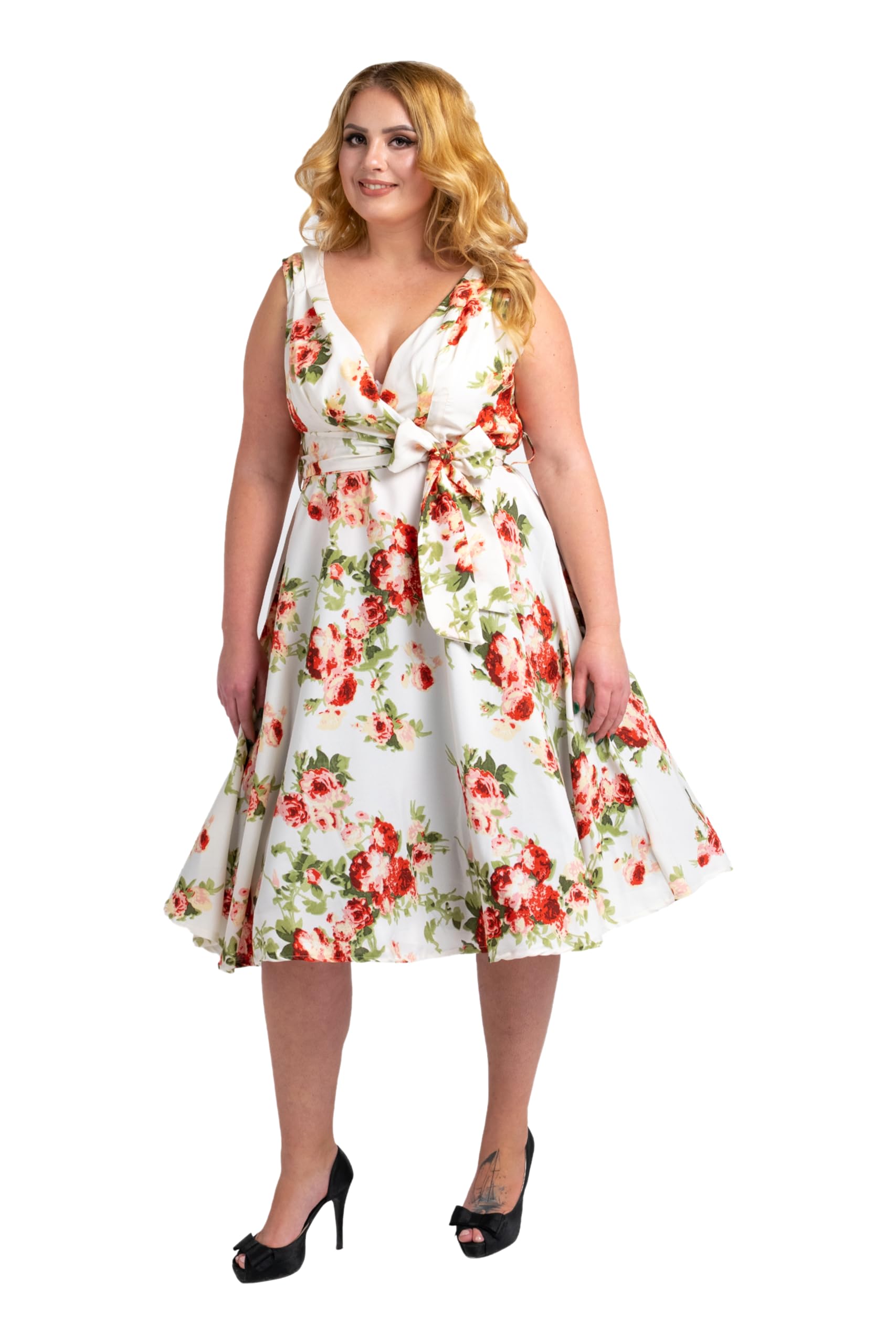 Womens Floral Dress, Sleeveless Fit & Flare Midi Dress, Wedding Vintage Evening Dress, Women's Midi Prom Dress, A Line Swing Midi Dress Cocktail Party Evening Prom Gown for Women