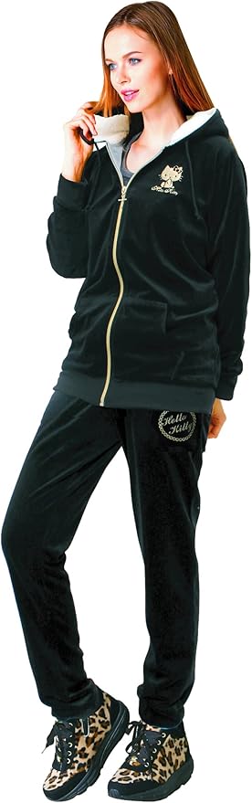 Amazon Co Jp ハローキティ 魔法ビンサウナスウェット レディース 上下セット ブラック Ll スポーツ アウトドア